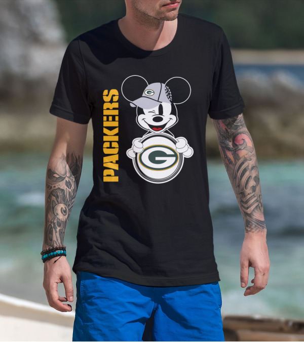 Packers G Logo With Winking Mickey Mouse Ears Hat T-Shirt