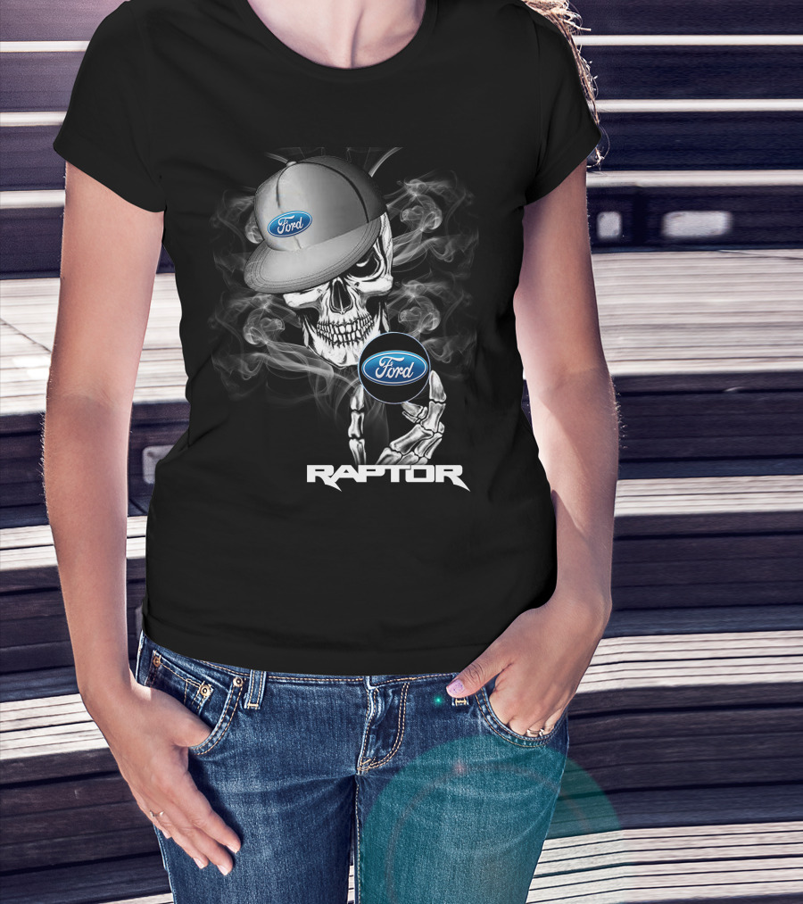 Raptor Ford Skull With Smoke And Cap T-Shirt