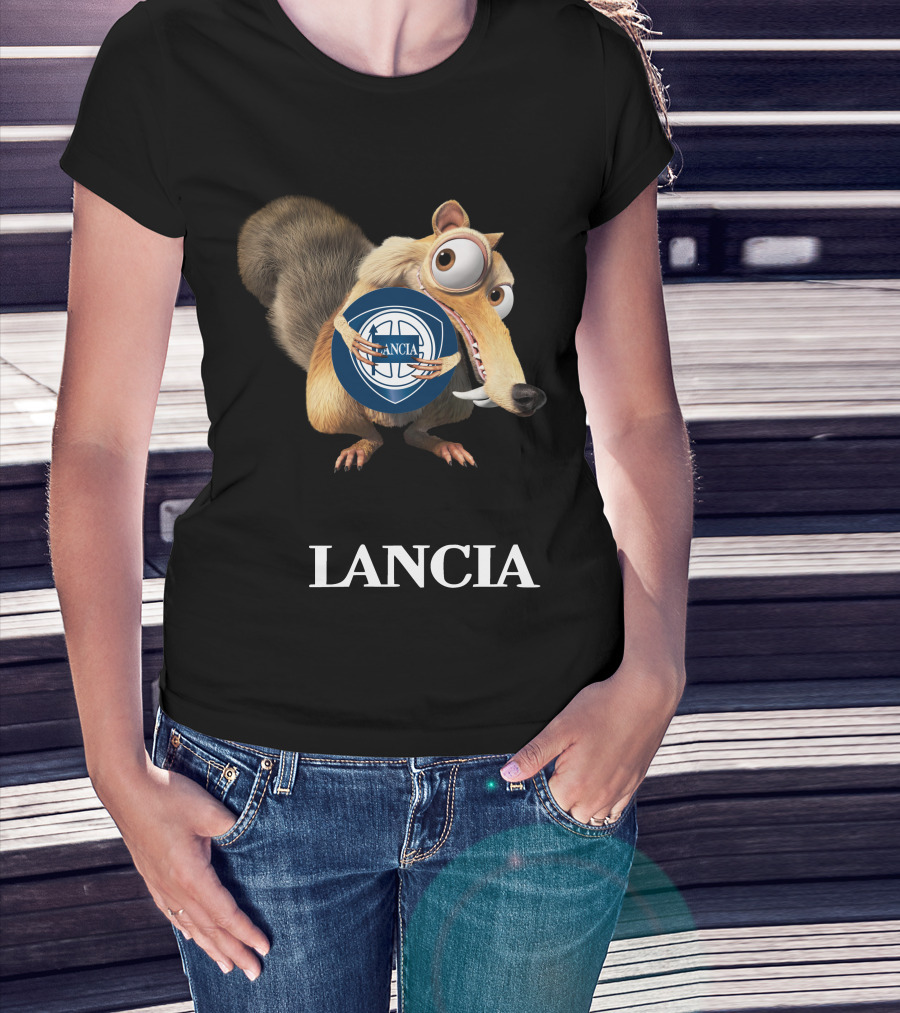 Lancia Logo With Scrat Character Holding T-Shirt