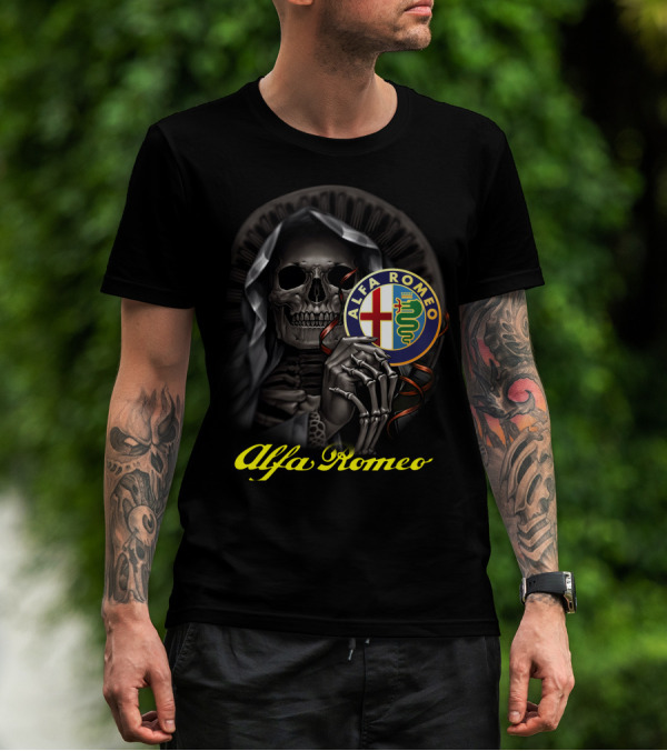 Alfa Romeo Skull Emblem With Hooded Skeleton T-Shirt
