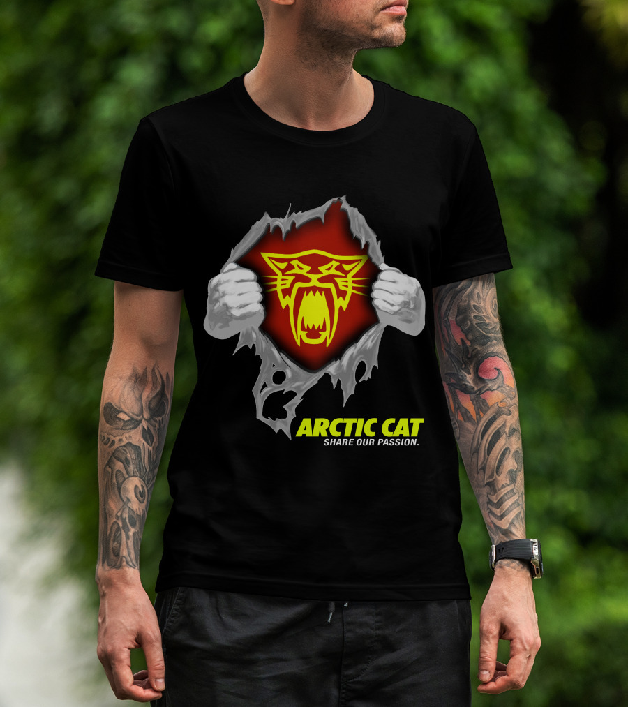 Arctic Cat Share Our Passion Fierce Yellow Logo Ripped Effect T-Shirt