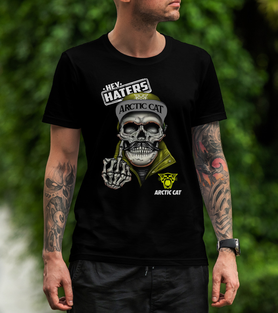 Hey Haters Arctic Cat Skull With Yellow T-Shirt