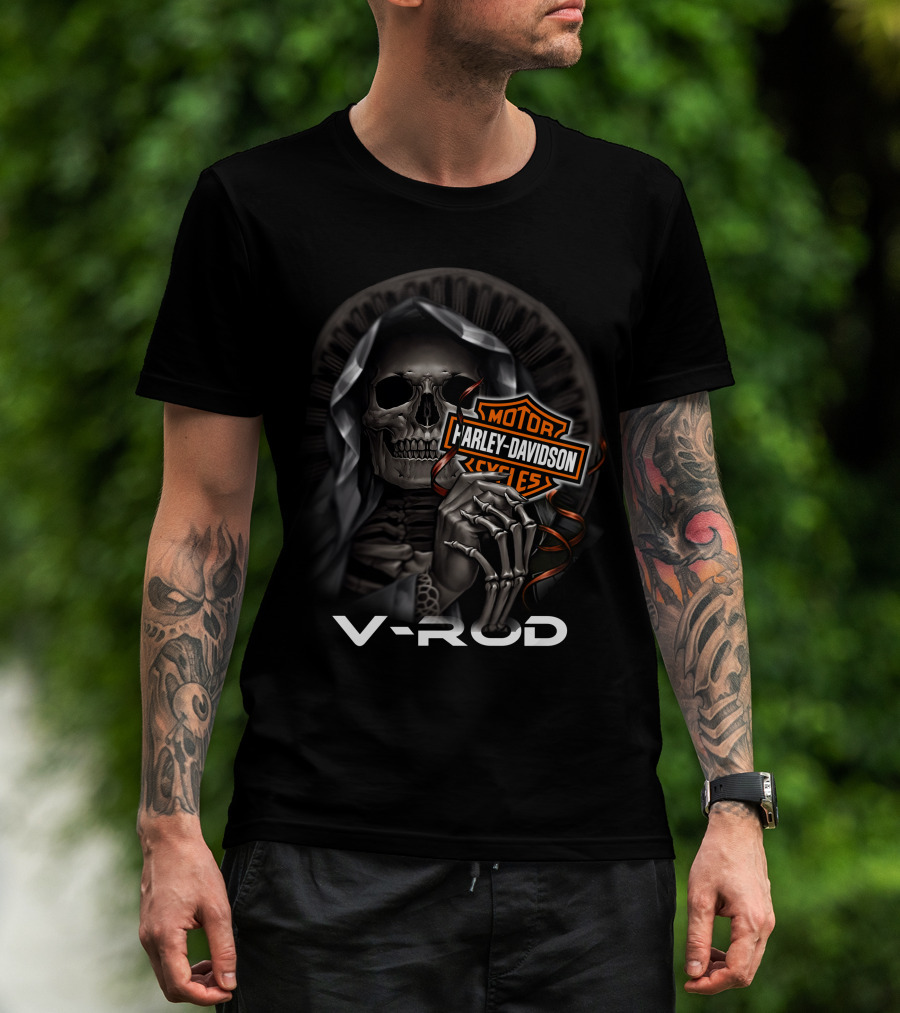 Harley Davidson Vrod Skeleton With Motorcycle T-Shirt