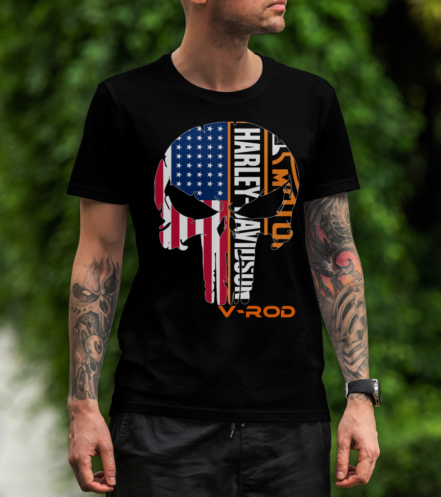V-Rod Harley Davidson American Flag Skull T-Shirt