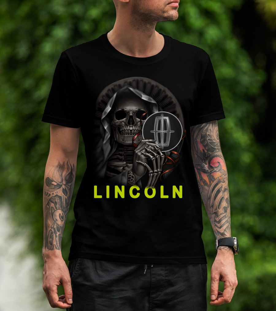 Lincoln Skeleton Holding Logo Grim Reaper Theme T-Shirt