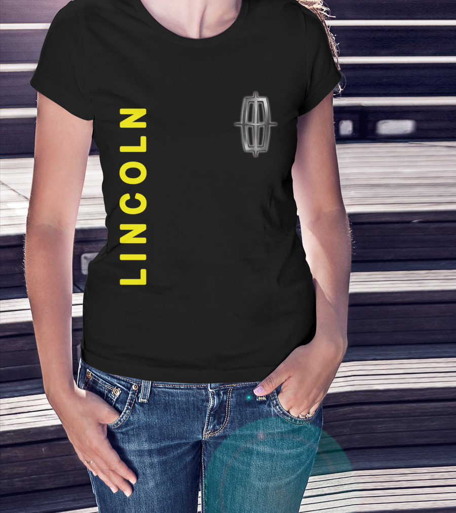 Lincoln Logo Vertical Yellow Text Black T-Shirt