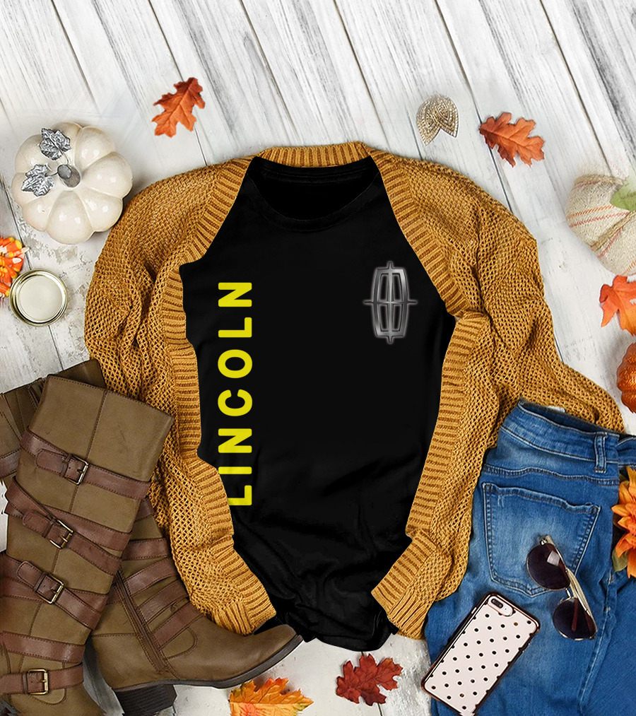 Lincoln Logo Vertical Yellow Text Black T-Shirt