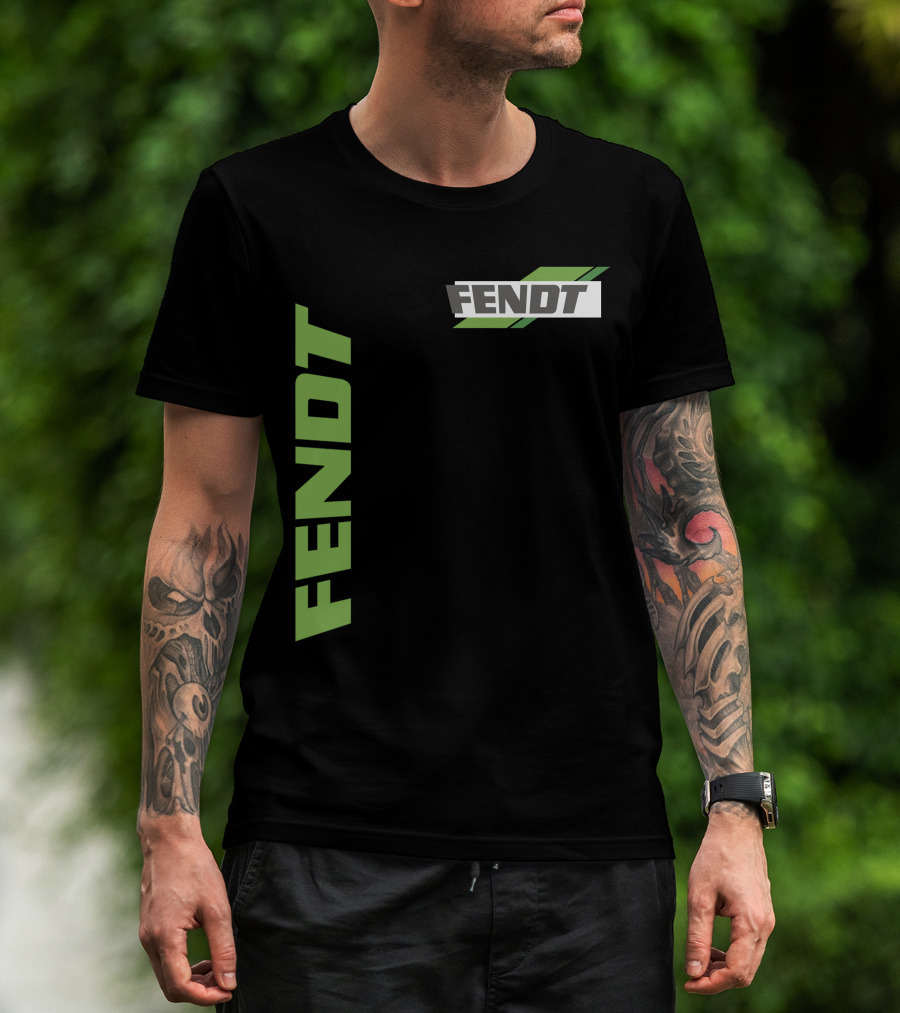 Fendt 02 Green Logo And Text On Black T-Shirt