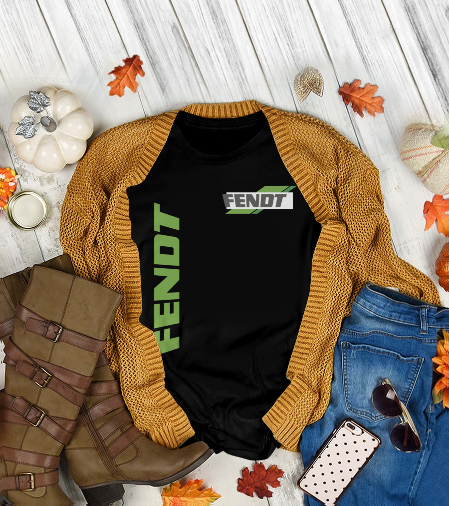 Fendt 02 Green Logo And Text On Black T-Shirt