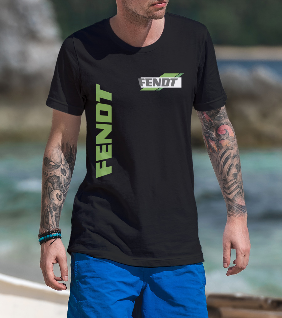 Fendt 02 Green Logo And Text On Black T-Shirt