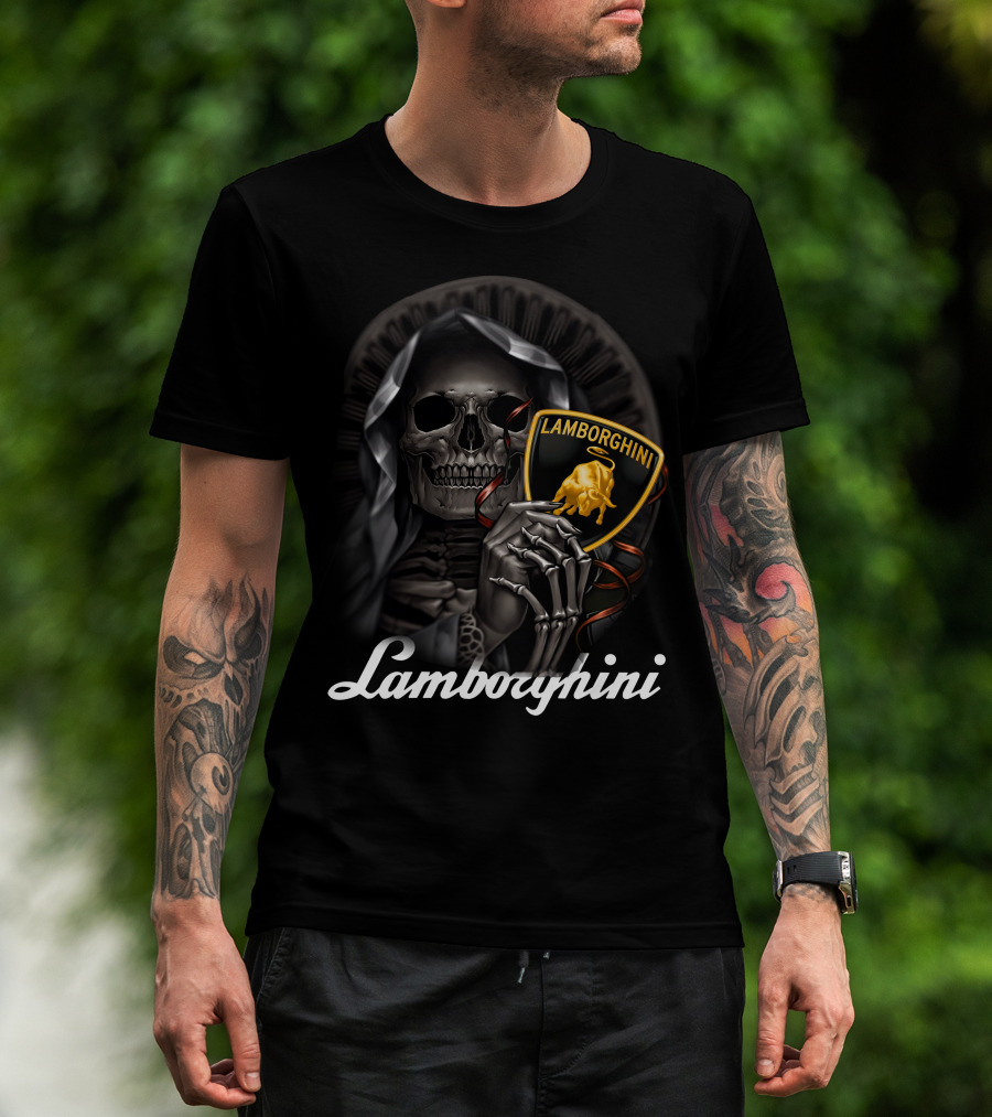 Lamborghini Skeleton Holding Shield T-Shirt