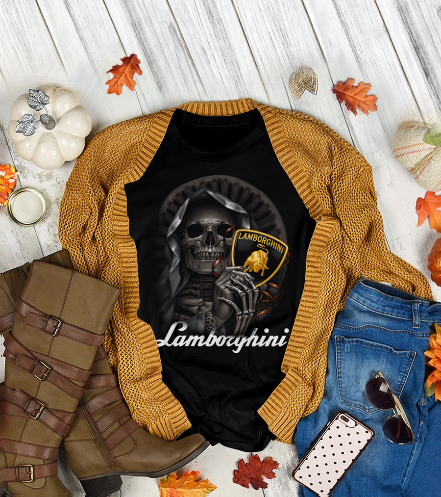 Lamborghini Skeleton Holding Shield T-Shirt