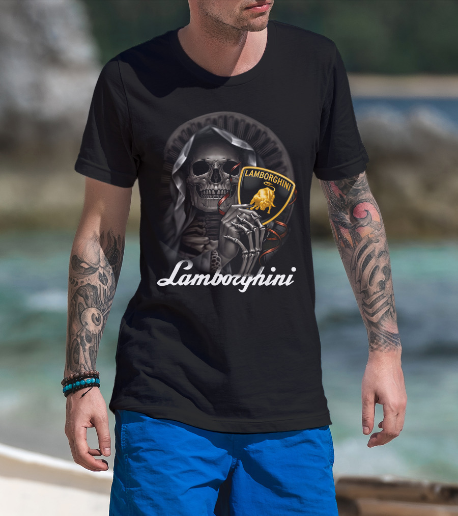 Lamborghini Skeleton Holding Shield T-Shirt