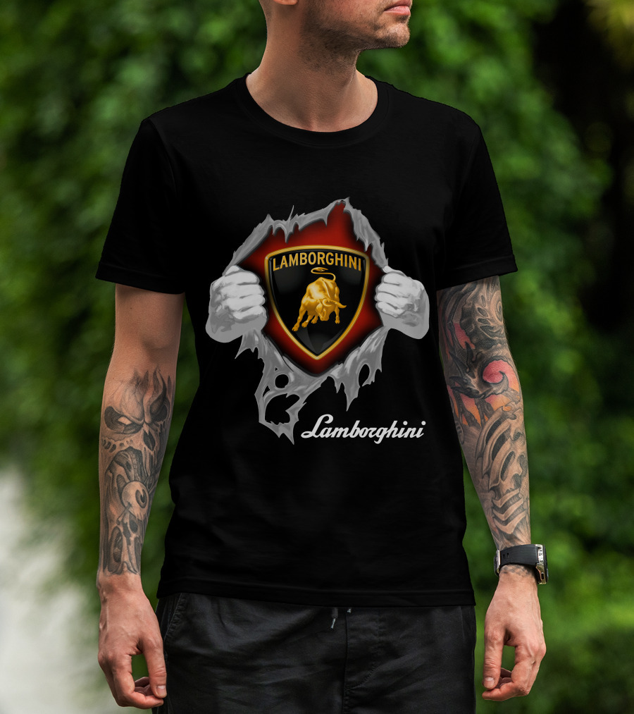 Lamborghini Bull Logo With Torn Effect And Hands T-Shirt