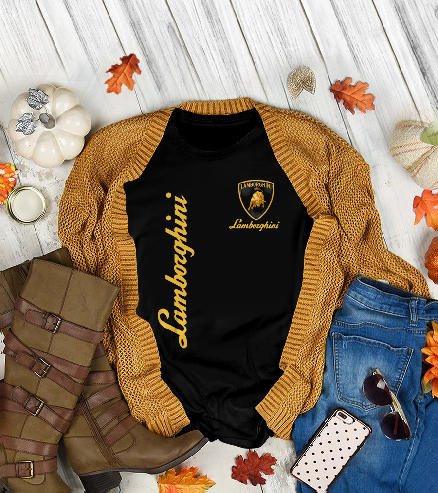 Lamborghini Bull Logo Black And Gold T-Shirt