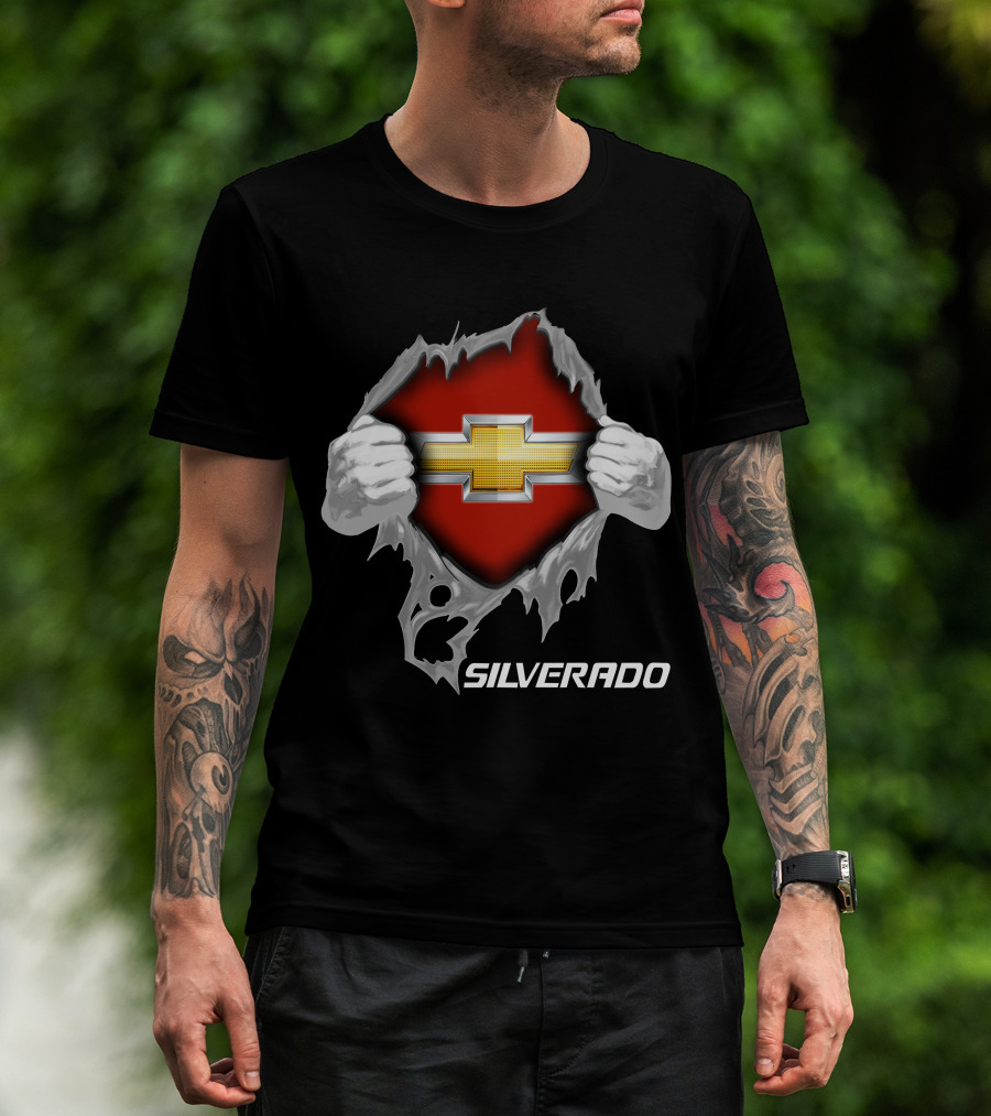 Silverado Chevrolet Emblem Hands Ripping Through T-Shirt
