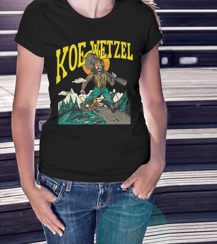 KOE WETZEL Mountain Hiker With Guitar And Sun Motif T-Shirt