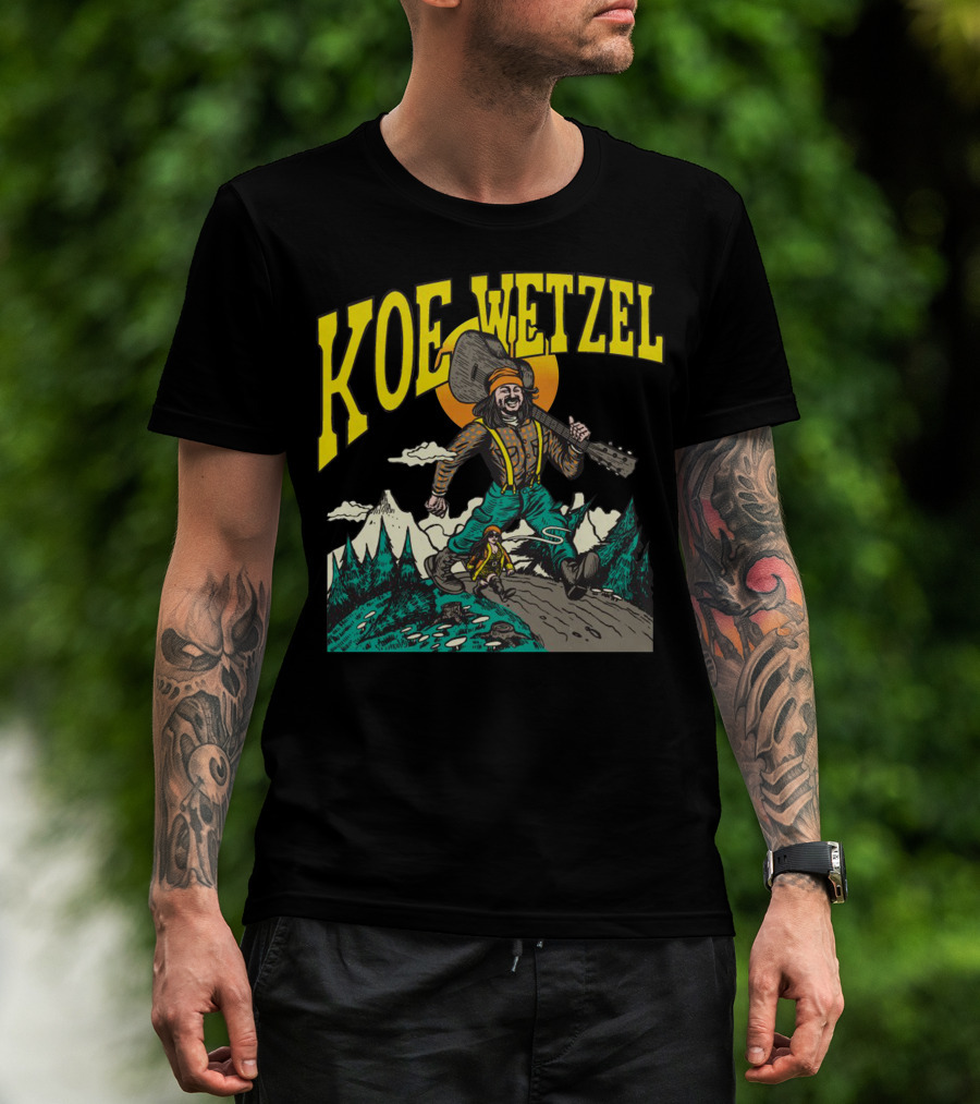 KOE WETZEL Mountain Hiker With Guitar And Sun Motif T-Shirt
