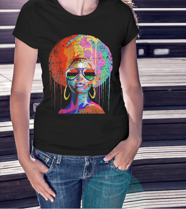Black Queen Afro Melanin Sunglasses Drip T-Shirt