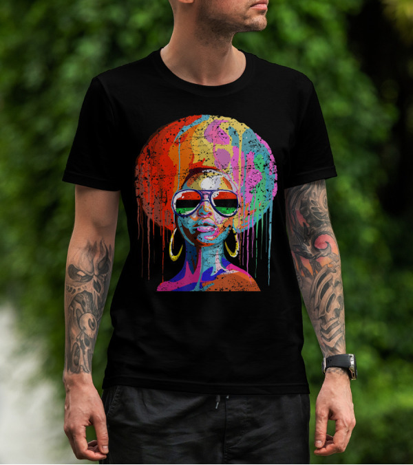 Black Queen Afro Melanin Sunglasses Drip T-Shirt