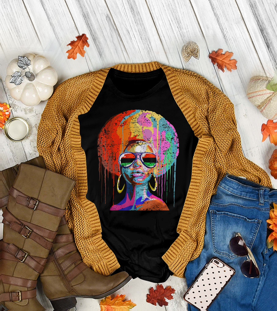 Black Queen Afro Melanin Sunglasses Drip T-Shirt