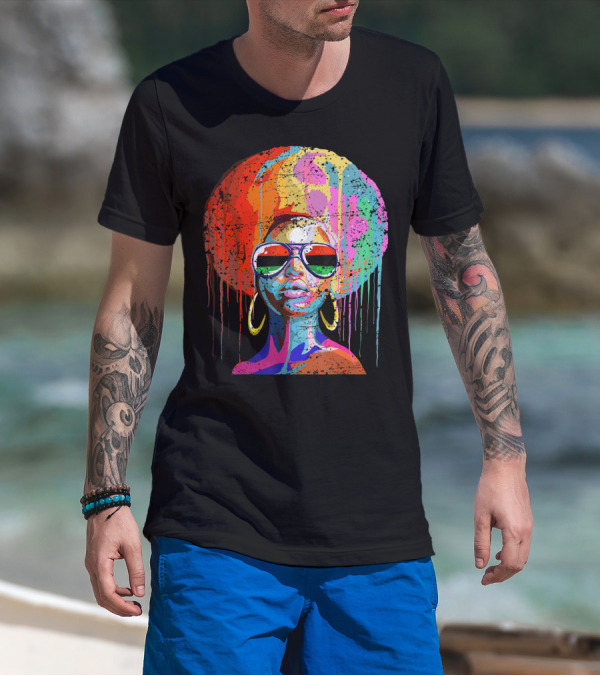 Black Queen Afro Melanin Sunglasses Drip T-Shirt