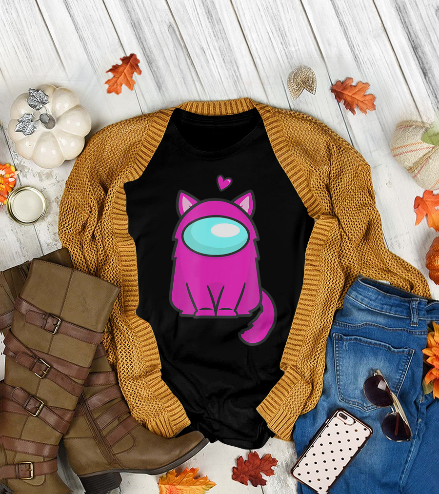 Cute Cat Astronaut Among Us Nerdy Girl Gamer T-Shirt