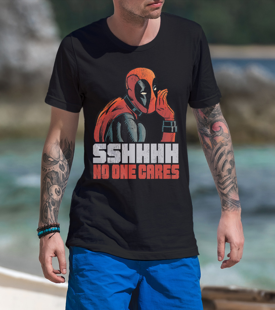 Marvel Deadpool Sshhhh No One Cares Whisper T-Shirt