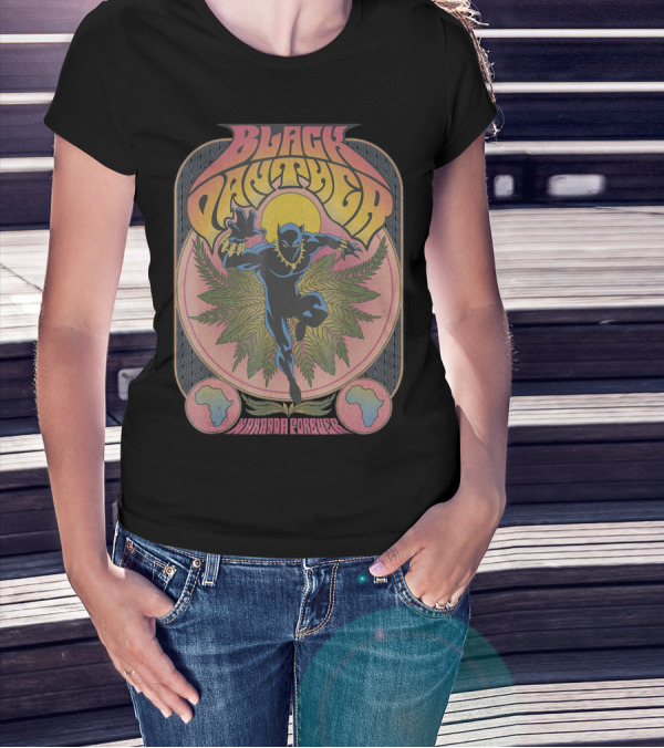 Black Panther Wakanda Forever 70's Style Psychedelic Vibrant T-Shirt
