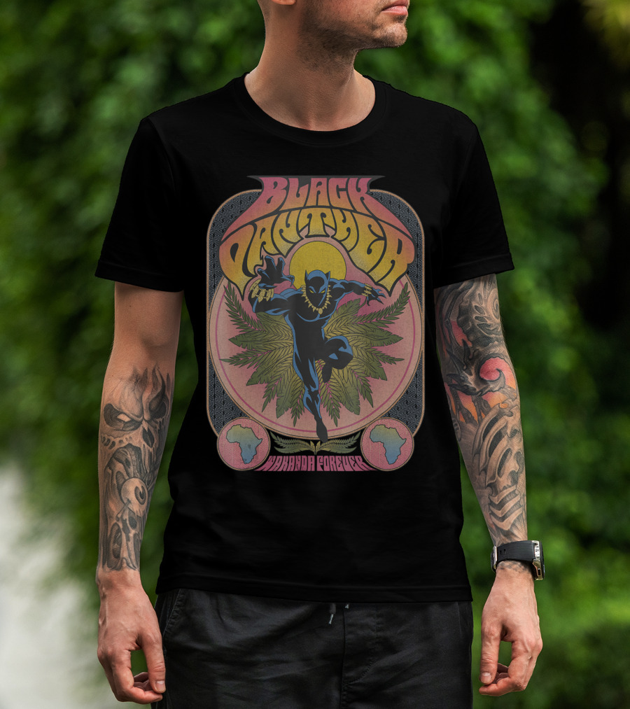 Black Panther Wakanda Forever 70's Style Psychedelic Vibrant T-Shirt
