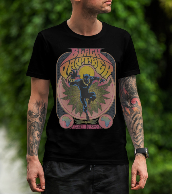 Black Panther Wakanda Forever 70's Style Psychedelic Vibrant T-Shirt