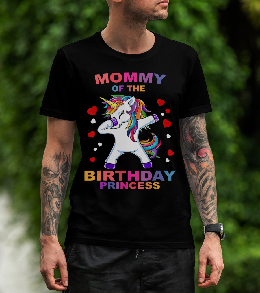 Mommy Of The Birthday Princess Unicorn Girl Dabbing With Hearts T-Shirt