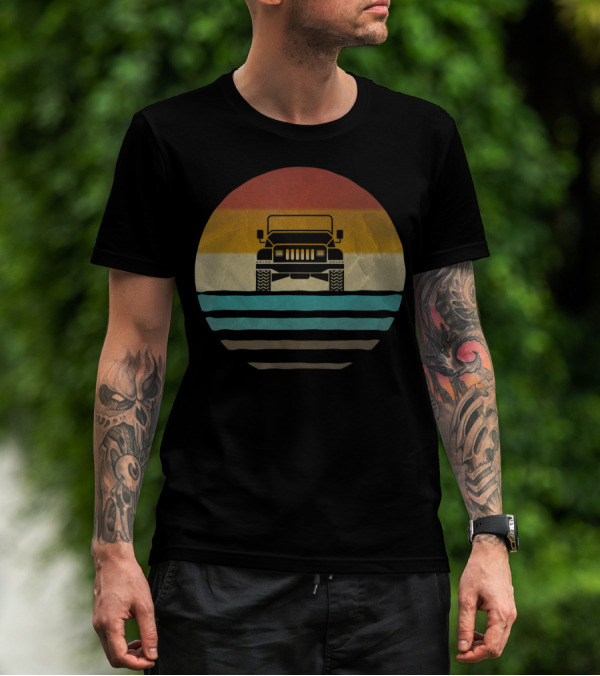 Retro Vintage 4X4 Car Off Road Sunset Wave T-Shirt