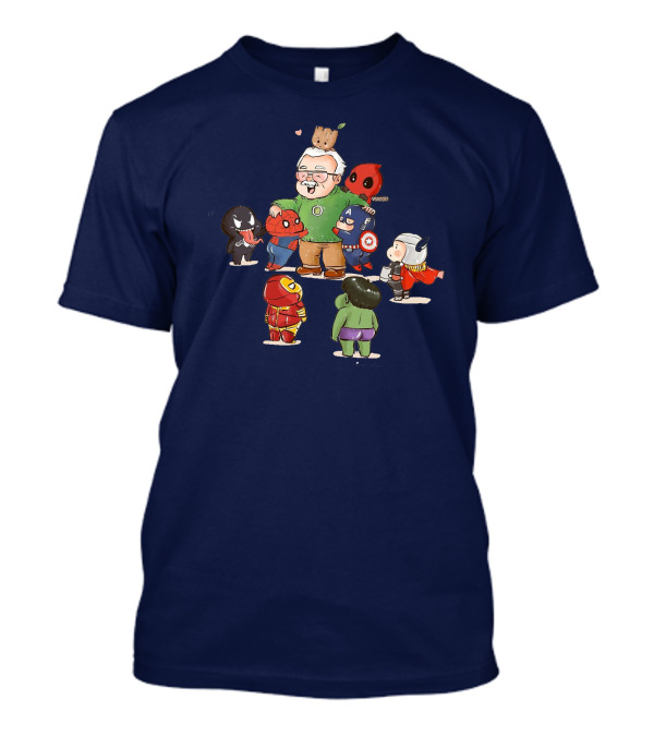 Marvel Comic Superheroes Legend Stan Lee With Spider-Man, Iron Man, Hulk, Captain America, Thor, Deadpool, Venom, Groot T-Shirt