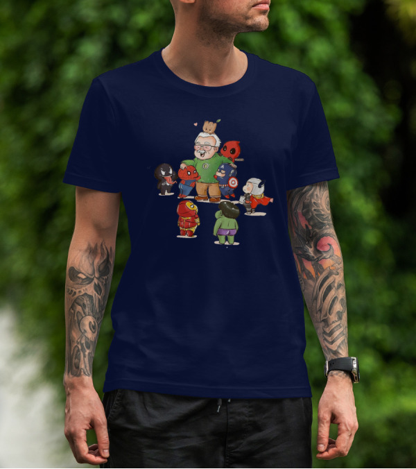 Marvel Comic Superheroes Legend Stan Lee With Spider-Man, Iron Man, Hulk, Captain America, Thor, Deadpool, Venom, Groot T-Shirt