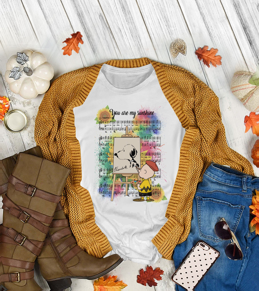 You Are My Sunshine Charlie Painting Snoopy Music Notes Sunflowers T-Shirt
