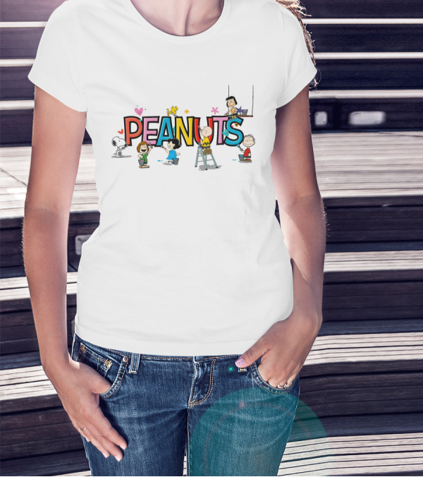 Peanuts Characters Painting Colorful Letters Charlie Brown Snoopy Lucy Linus Woodstock T-Shirt