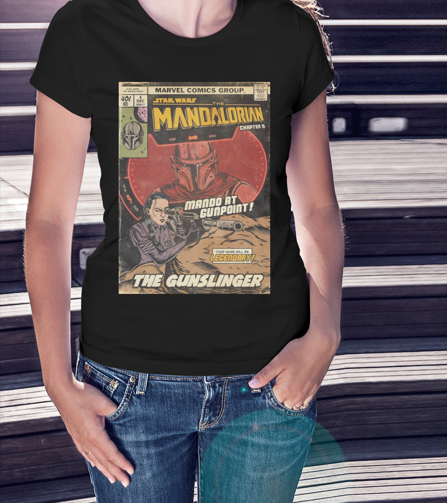 Mando At Gunpoint Legendary The Mandalorian Chapter 5 The Gunslinger Marvel Comics Group T-Shirt