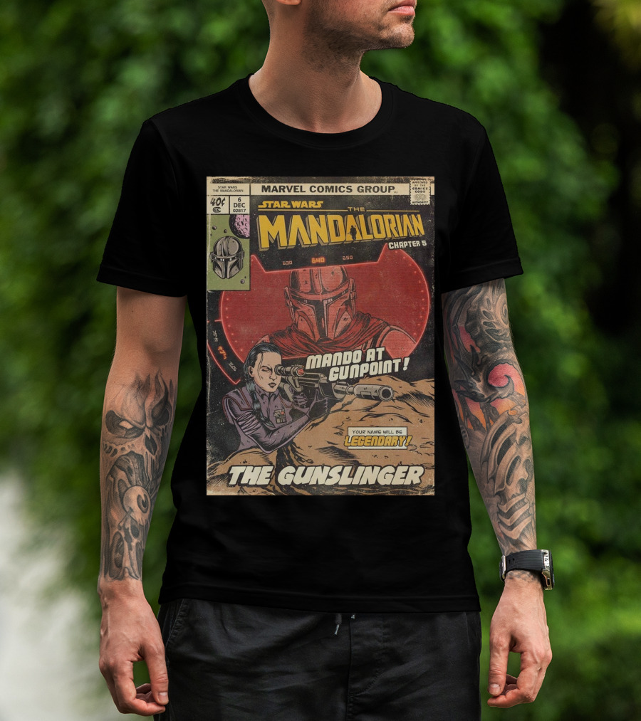 Mando At Gunpoint Legendary The Mandalorian Chapter 5 The Gunslinger Marvel Comics Group T-Shirt