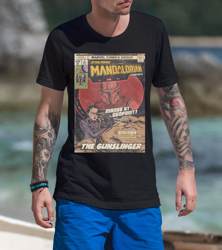Mando At Gunpoint Legendary The Mandalorian Chapter 5 The Gunslinger Marvel Comics Group T-Shirt