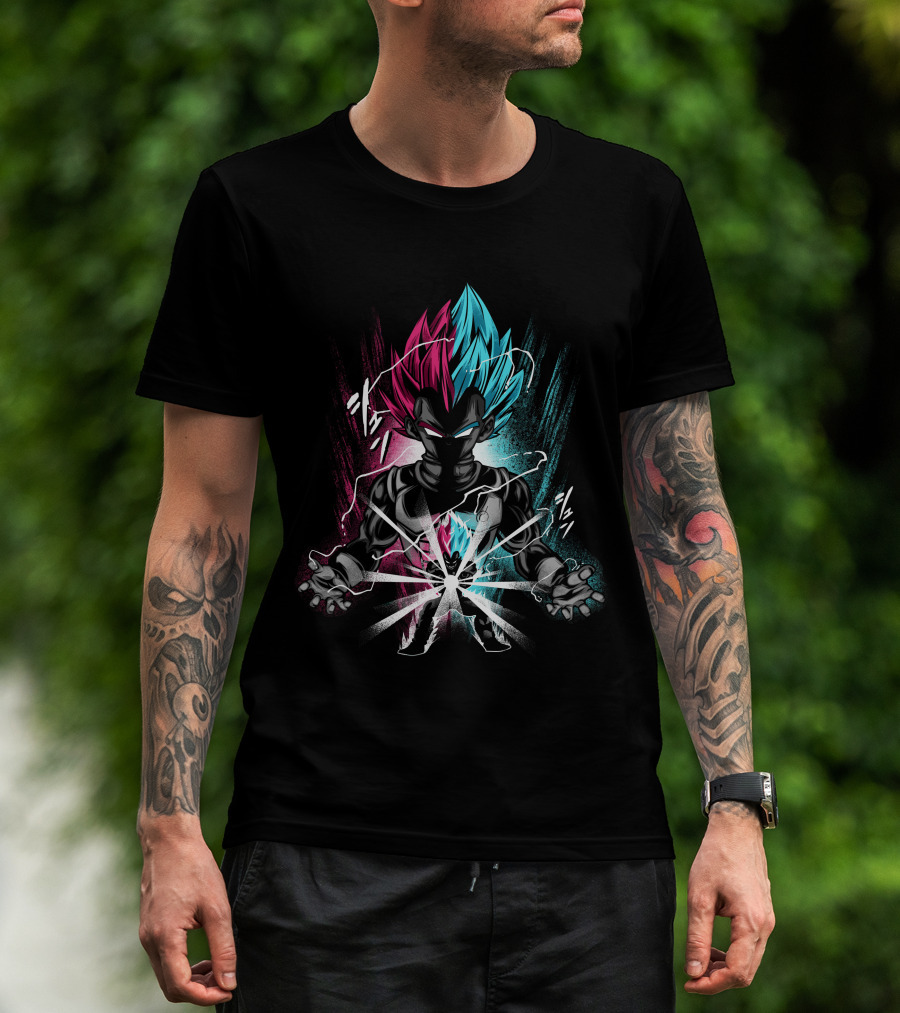 Anime Character With Blue And Pink Hair In Power Pose T-Shirt