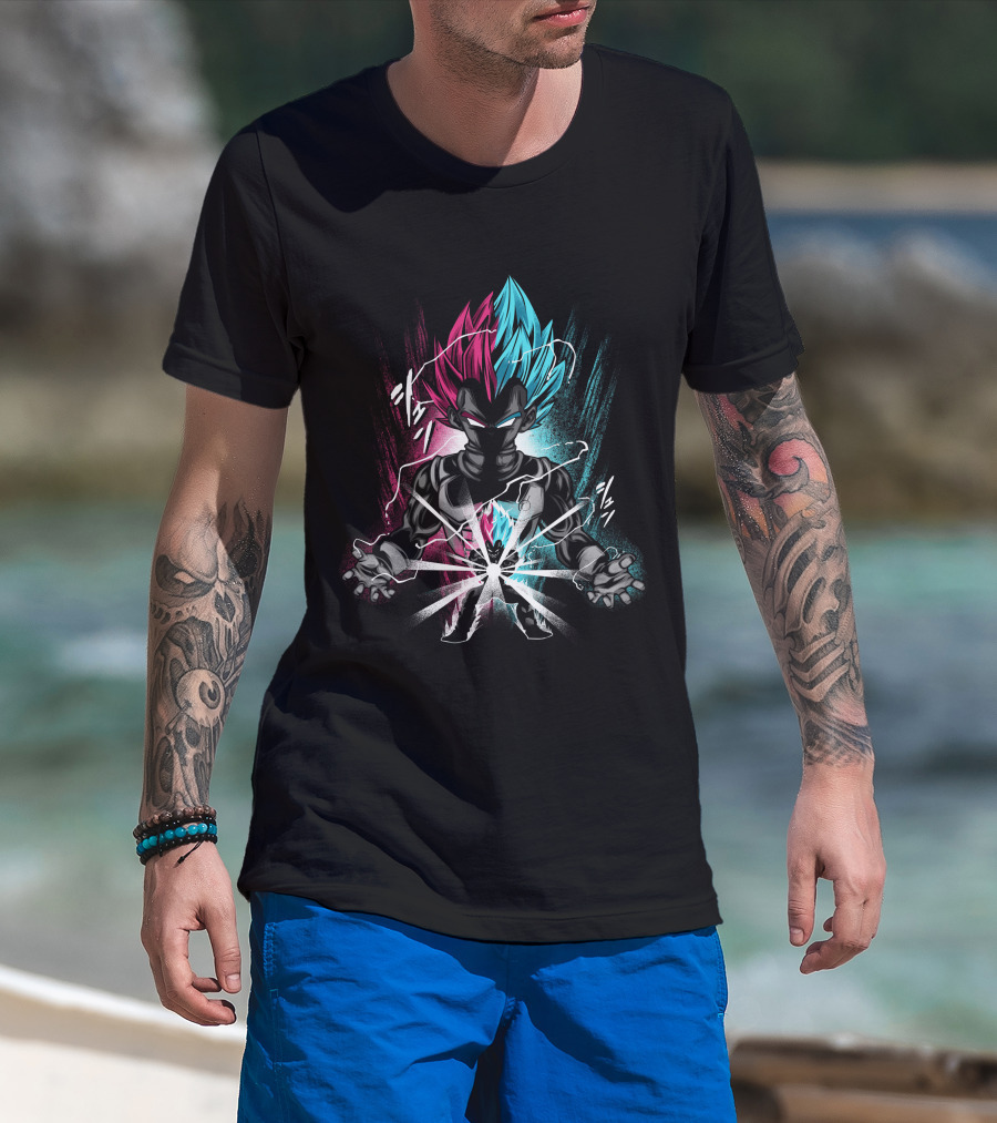 Anime Character With Blue And Pink Hair In Power Pose T-Shirt