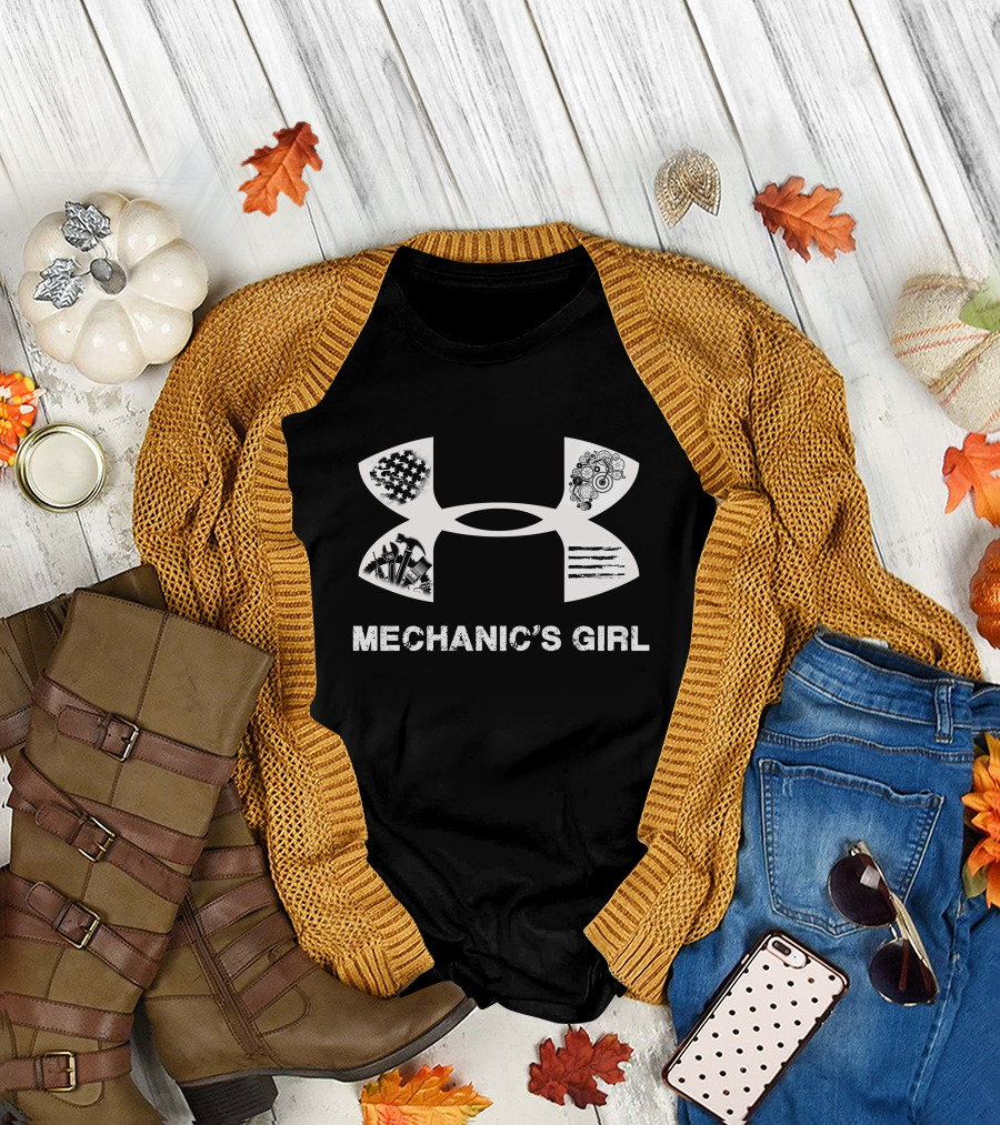 Mechanic's Girl Only Today With American Flag And Tools T-Shirt
