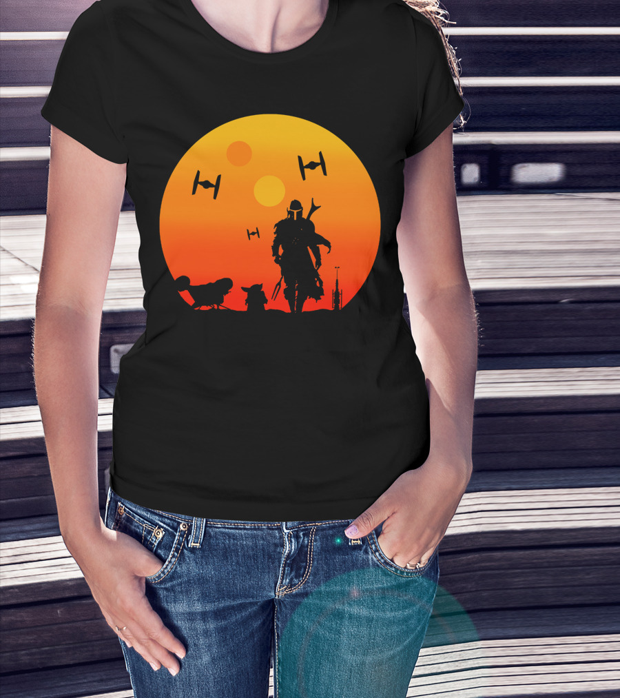Only Today Mandalorian Sunset Silhouette Star Wars Tie Fighters T-Shirt