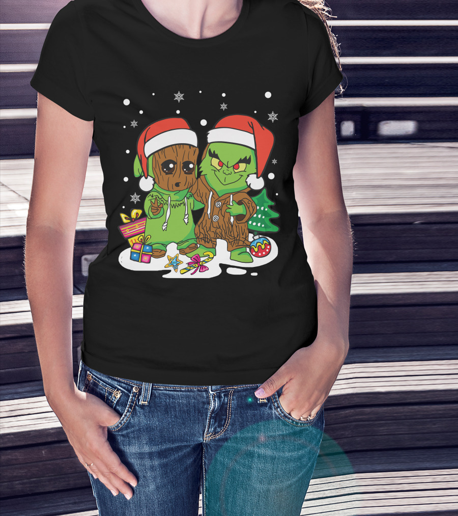 Only Today Christmas Tree Characters Santa Hats Snowflakes T-Shirt