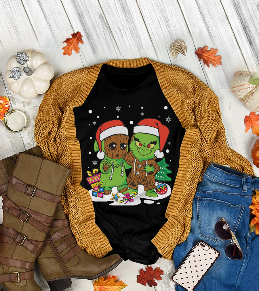 Only Today Christmas Tree Characters Santa Hats Snowflakes T-Shirt