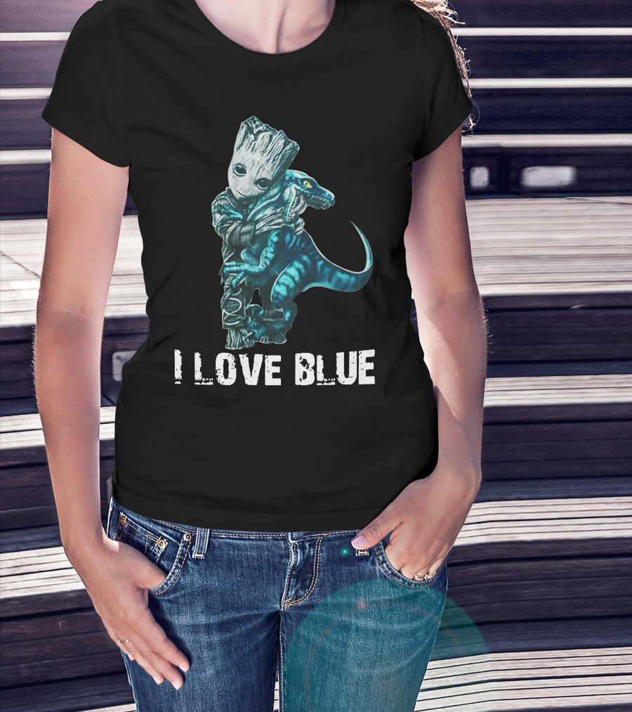 I Love Blue Groot And Blue The Velociraptor Hug T-Shirt