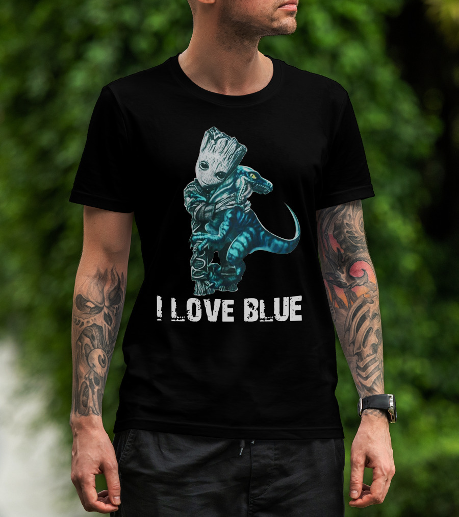 I Love Blue Groot And Blue The Velociraptor Hug T-Shirt