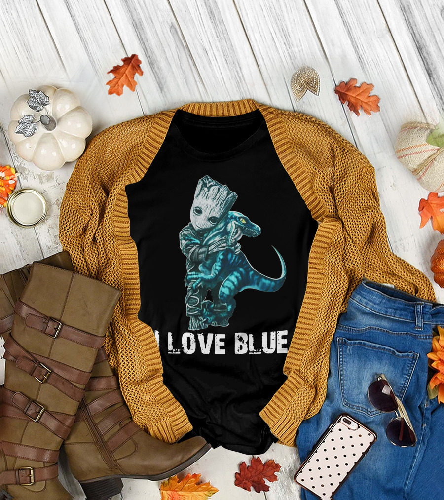 I Love Blue Groot And Blue The Velociraptor Hug T-Shirt