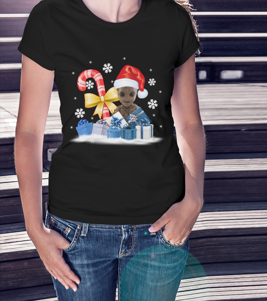 Only Today Christmas Groot Candy Cane Snowflakes T-Shirt